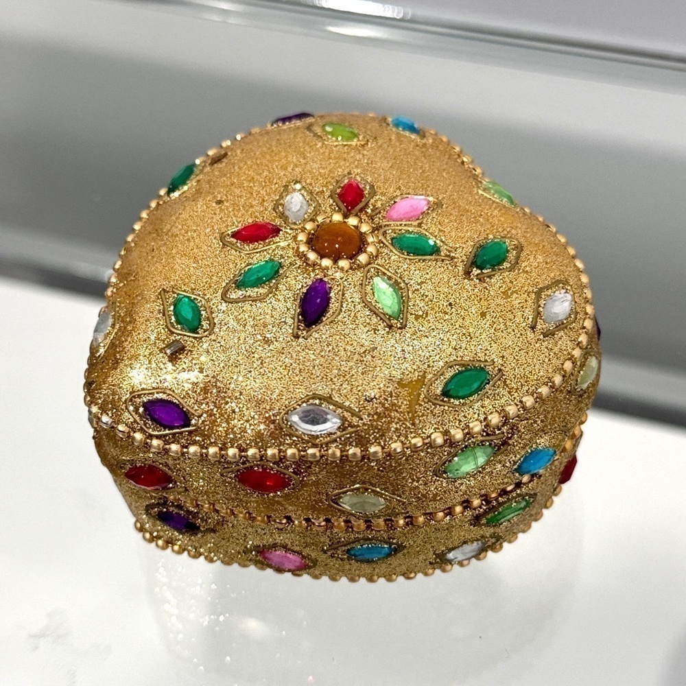Heart Shaped Gold Indian Handmade Trinket Box